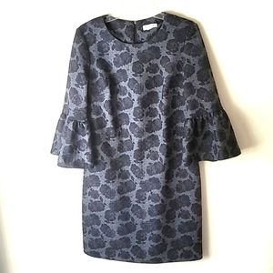 CALVIN KLEIN QUILTED ROSE PRINT BELL SLEEVE DRESS SIZE 12